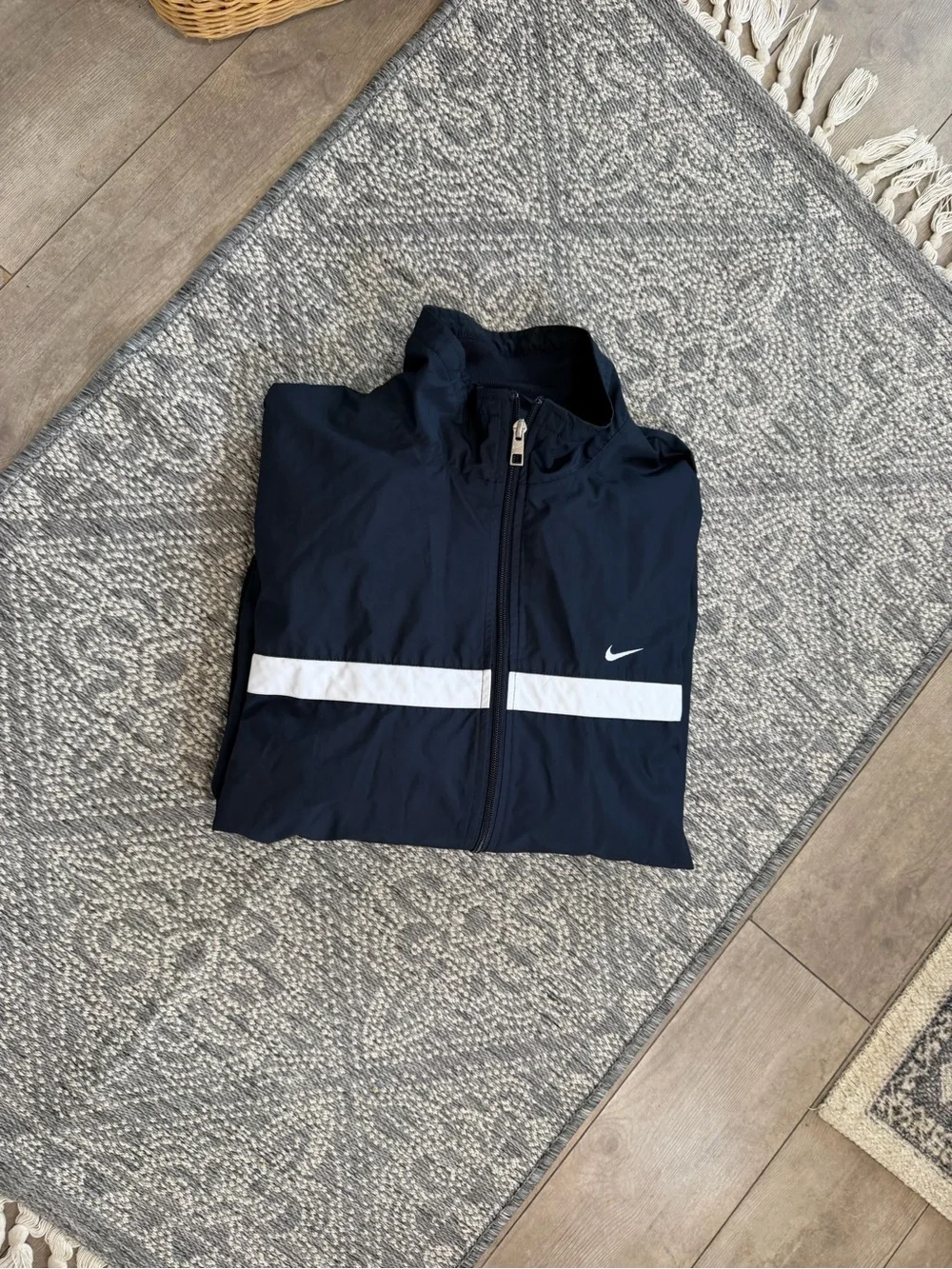 Nike Men's Classic Sptcasl Navy White Zip-Up Long Sleeve Woven Jacket XL